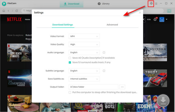 Screenshot: FlixiCam settings